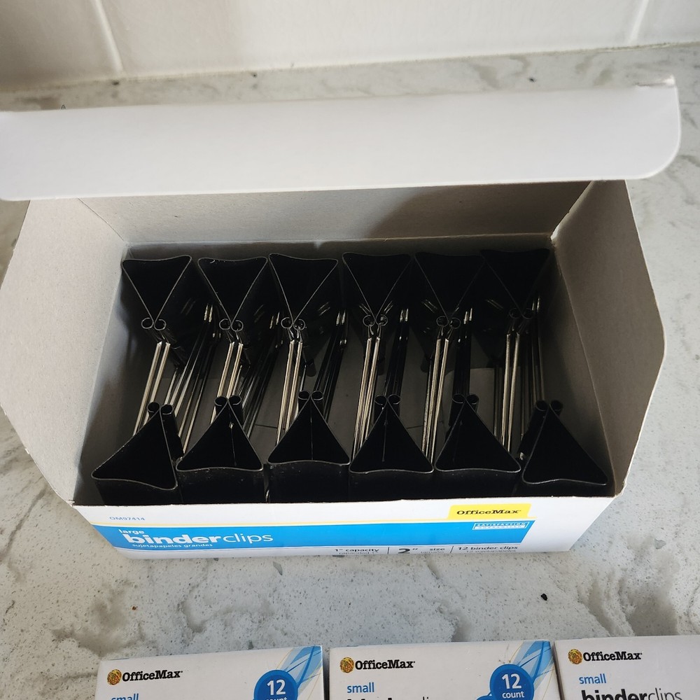 Office Max Binder Clips - Small & Large - New Open Box - LOT