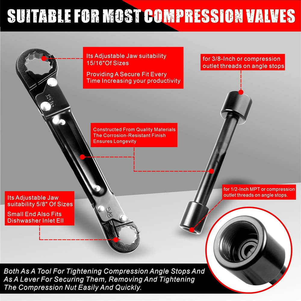 Plumbing Tools, Angle Stop Wrench Kit, Plumbing Wrench. New Compression Angle St