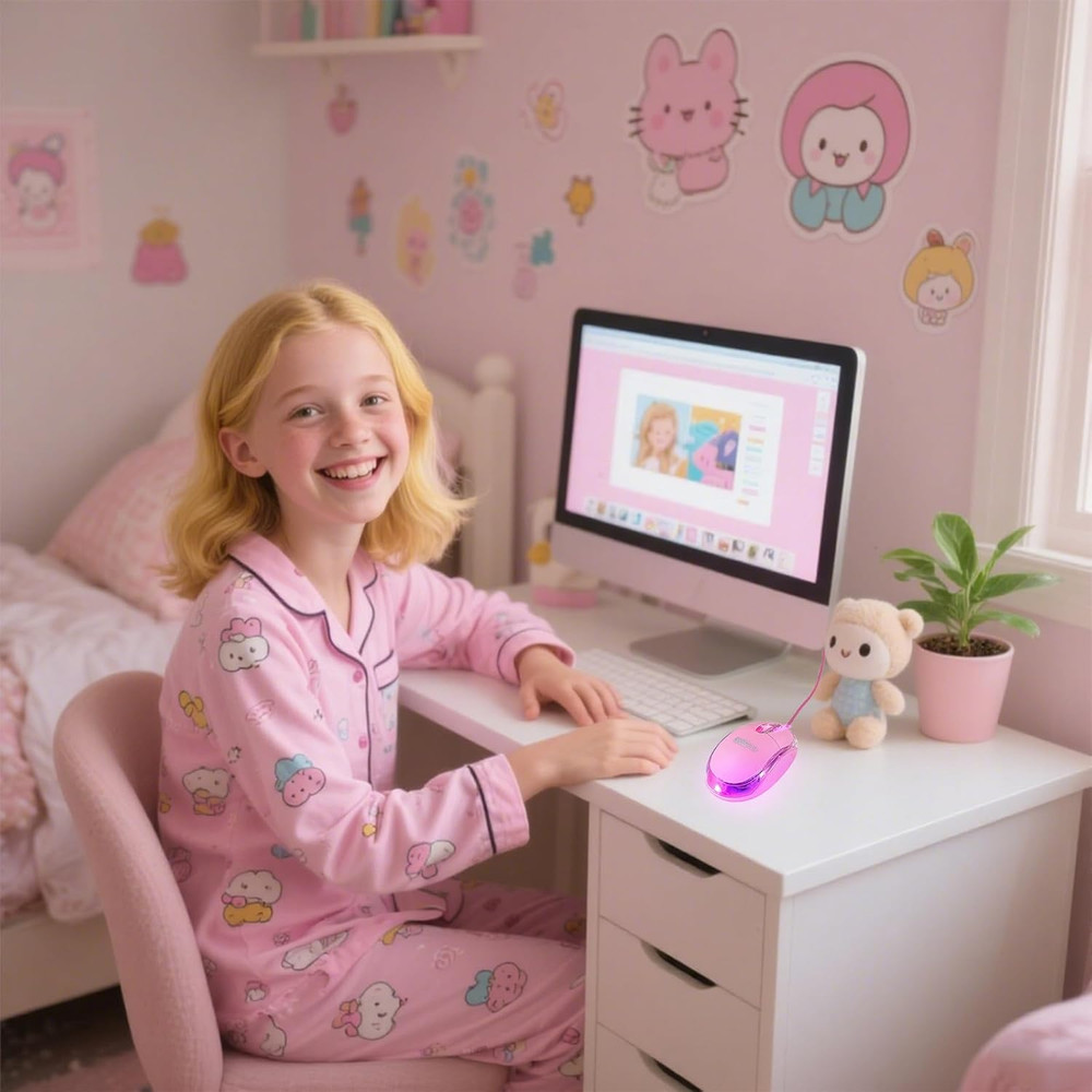 SOON GO Pink Mouse,Computer Mouse,With 1.5M Pink USB Cable - Compatible