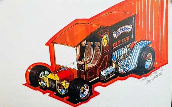 VRHTF NHRA HOT WHEELS SIGNED BY "LARRY WOOD" SKETCH COPY OF HIS WORK 11 X 17