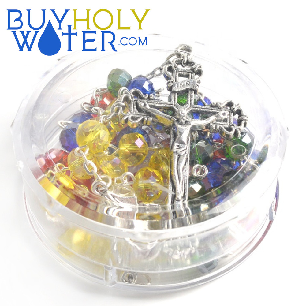 Blessed Unity Rainbow Crystal Rosary Beads Religious Necklace Crucifix Jesus•