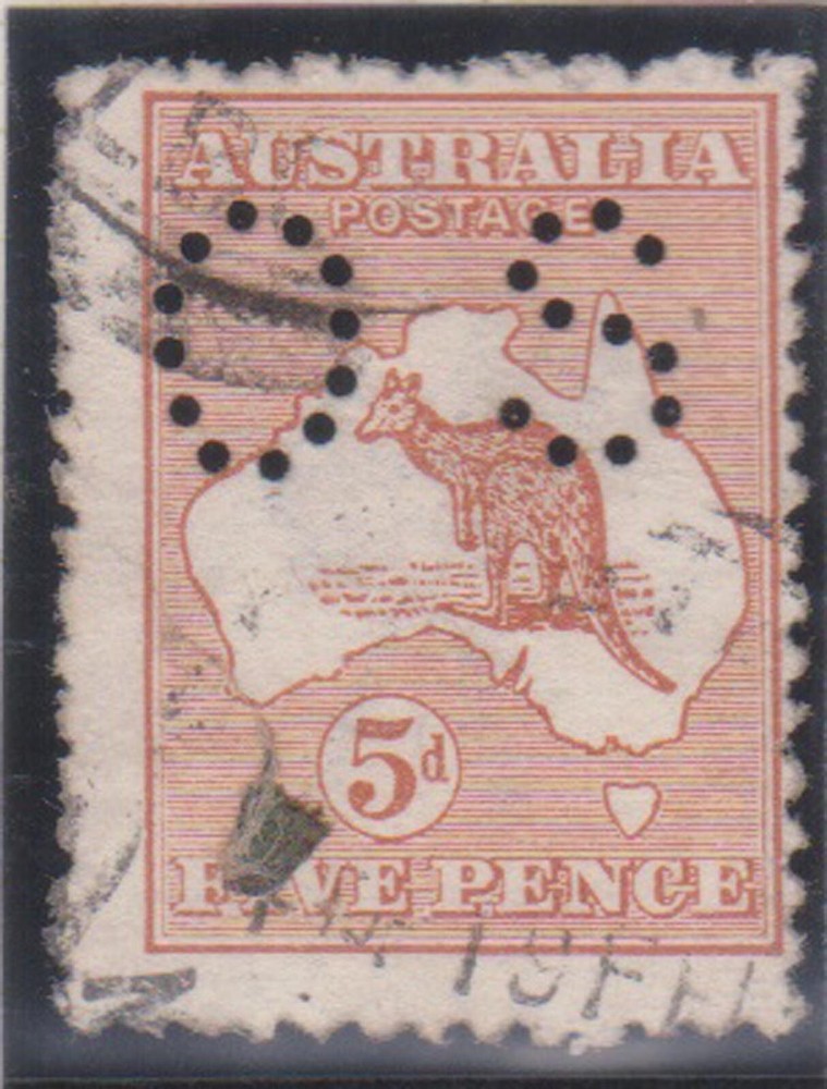 (F237-5) 1913 AU 5d chestnut kangaroo perforated OS stamp (E)
