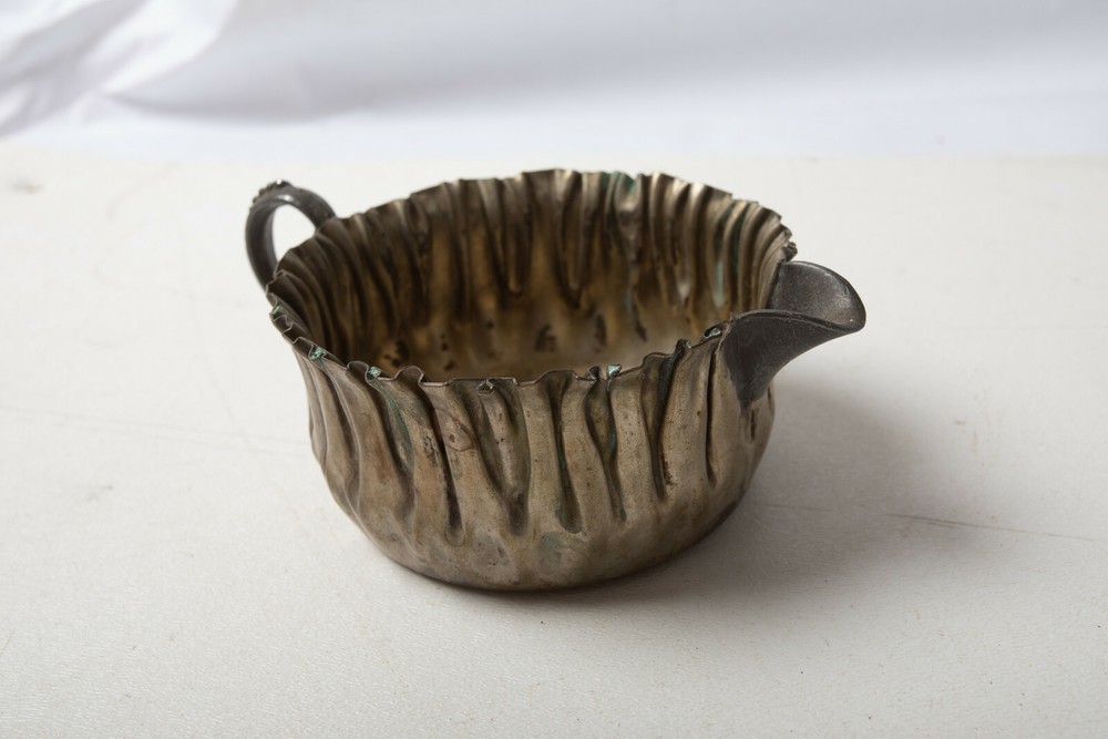 Silver Plate Fluted Edge Creamer Pitcher Ladle (A2L)Ornate Coffee Unmarked Brass