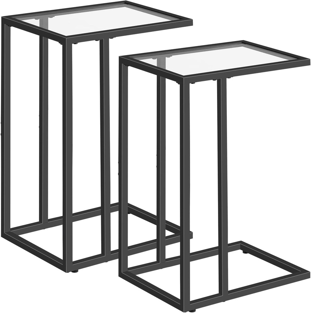 Black C Shaped End Table Set of 2 Side Table Sofa Couch Table Small Space