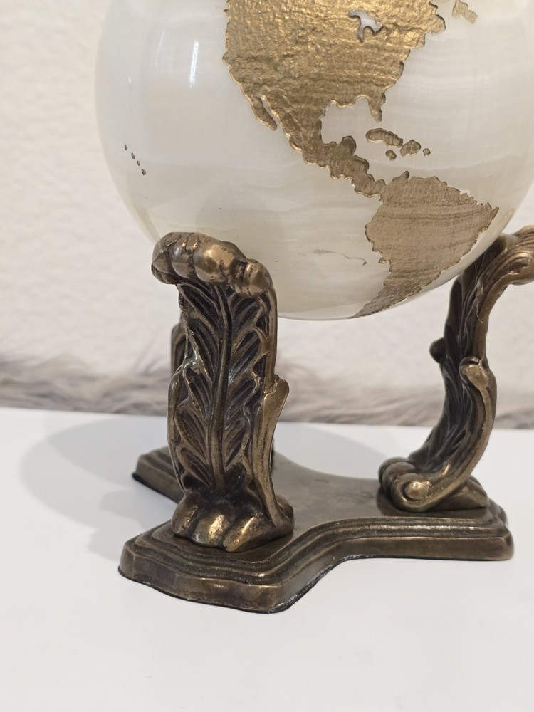 Maitland Smith Marble Stone Globe Solid White Gold With Aftermarket Base