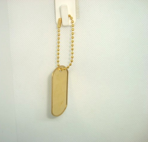 BRASS Military Style Rolled Edge Dog Tag Yellow Brass Finish 4.5" in. Gold Chain