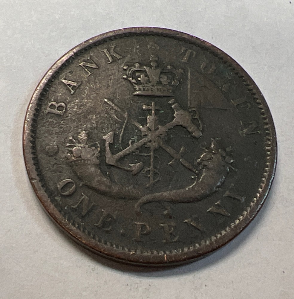1852 Upper Canada One Penny Copper Bank Token