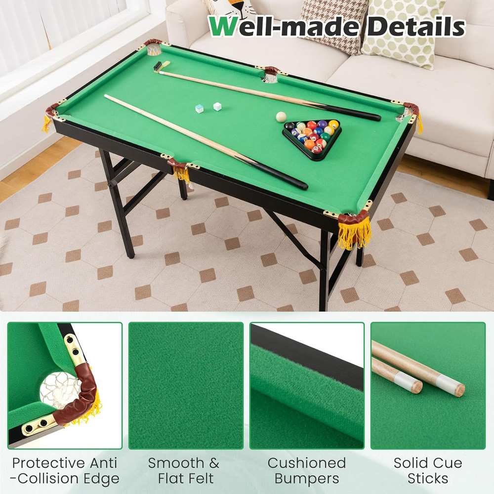GYMAX Pool Table, 48’’ Foldable Billiard Tables with Balls, 2 Cue Sticks, Chalks