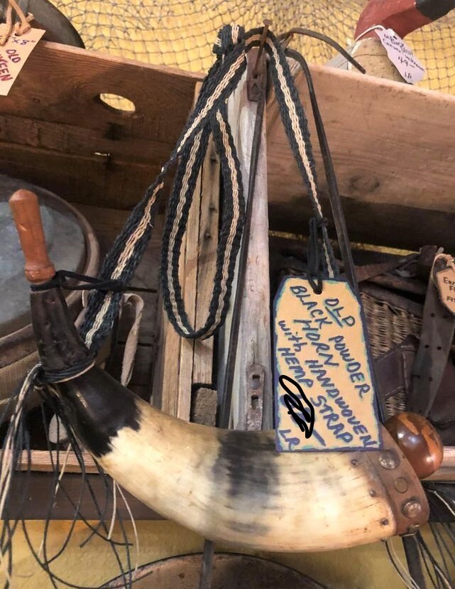 Hand Woven Narrow Cotton+ Hemp Strap f. Powder Horn,abt. 50"natural, blue, red