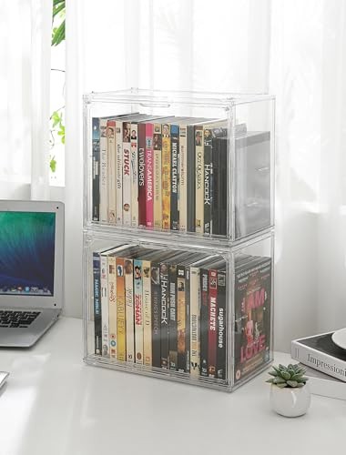 Acrylic 2-Pack DVD Storage Box, Stackable DVD Case Holder Organizer With