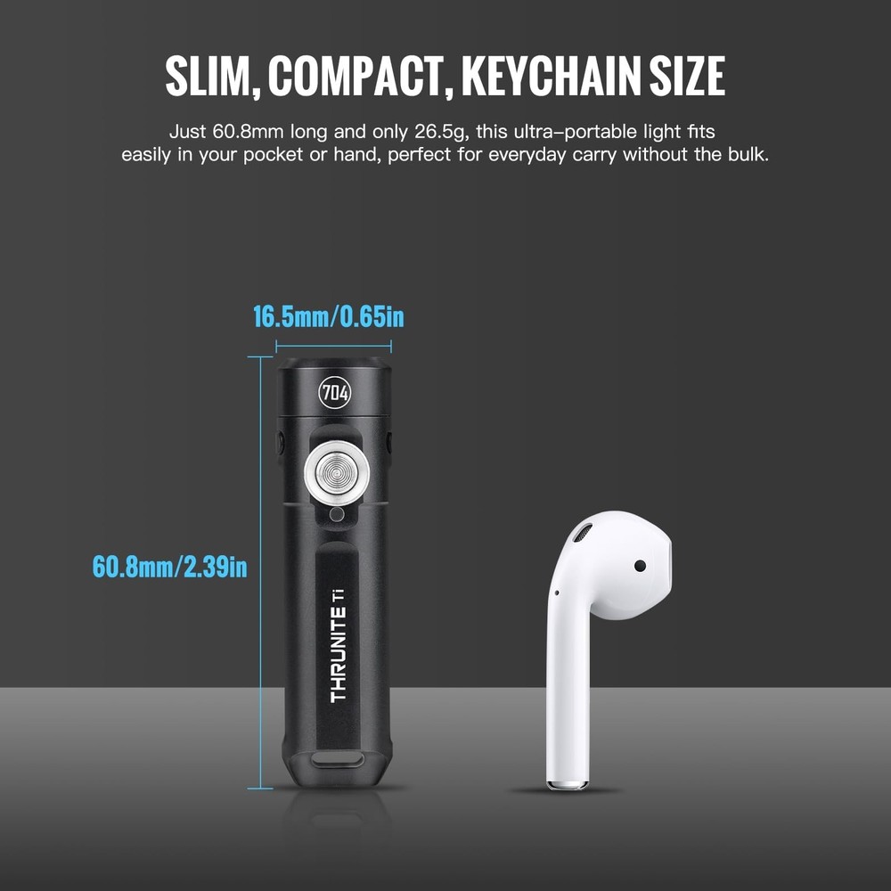 ThruNite Ti Keychain Flashlight, Customized Edition with 704 Black Cool White
