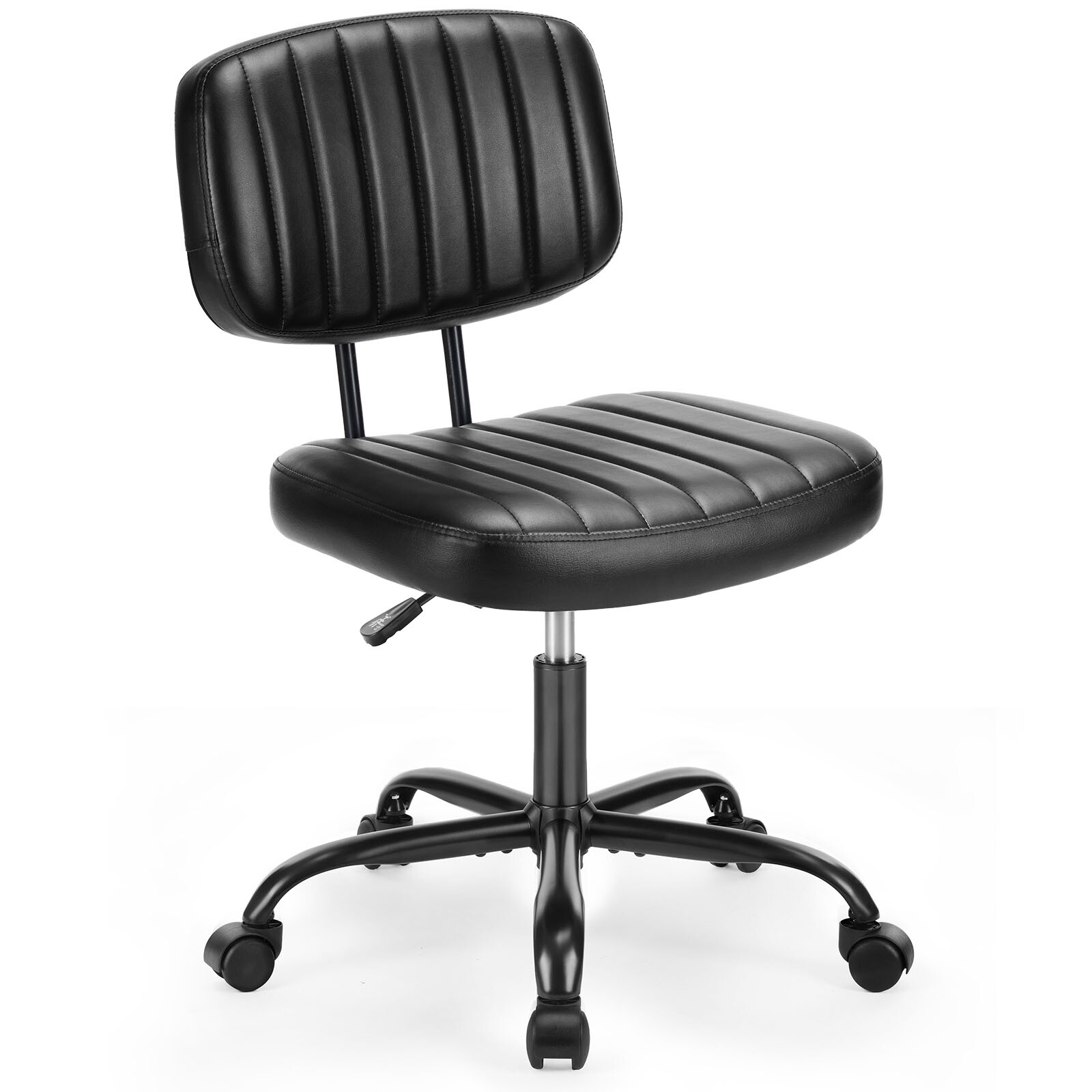 Armless Office Desk Chair with PU Leather Swivel Chair Small Chair with Wheels