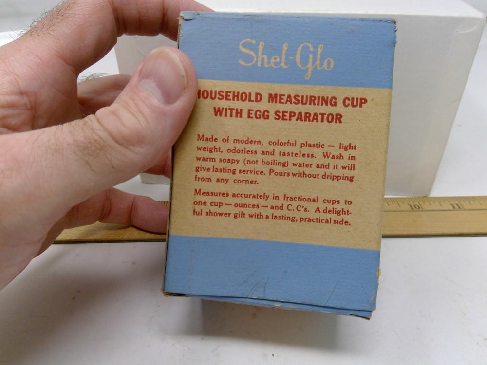 Vintage Shel-Glo Plastic Measuring Cup with Egg Separator W/ Box