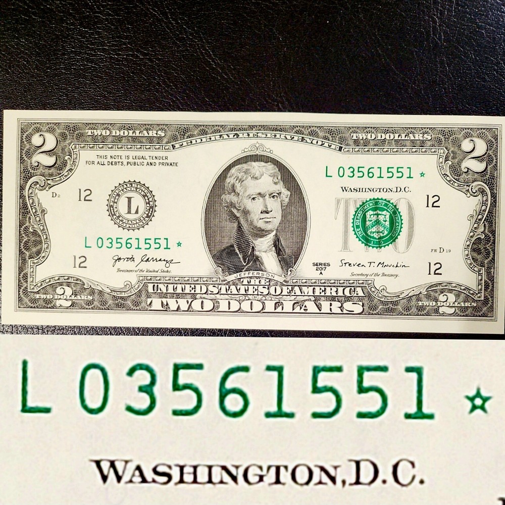STAR NOTE UNCIRCULATED  2017A $2 SERIAL NUMBER L03561551*