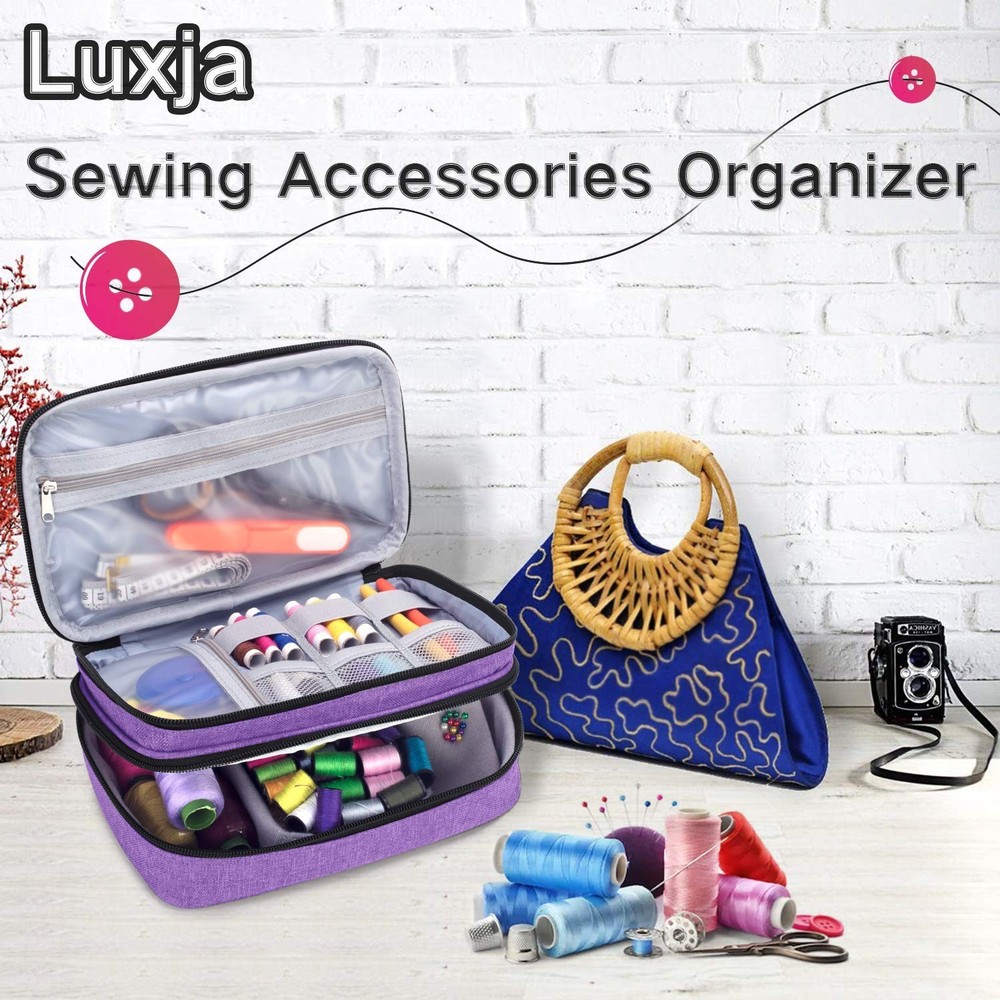 Double-Layer Sewing Organizer for Needles, Scissors, Thread, Tools, Purple