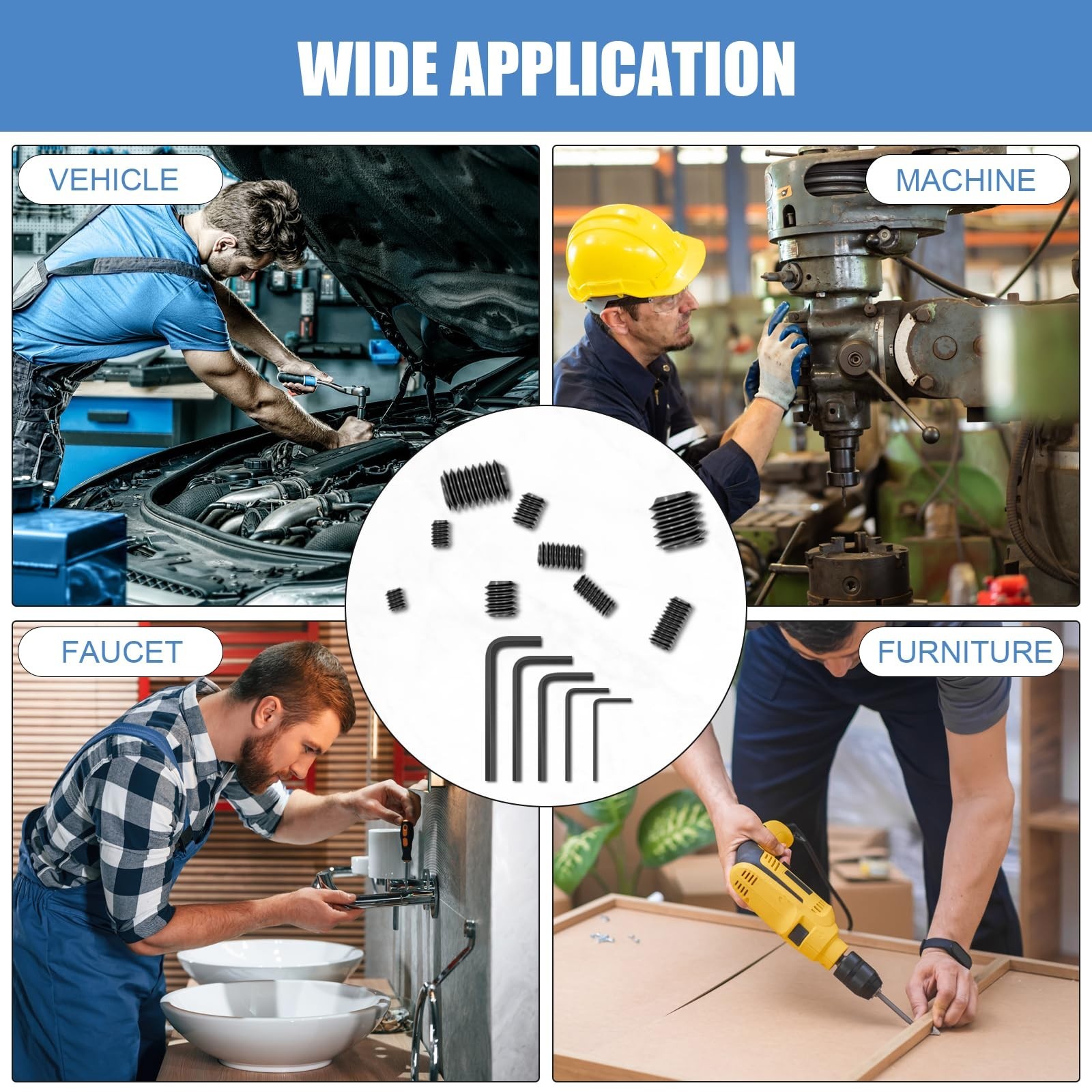 1145PCS 25 Sizes Metric & SAE Set Screw Assortment Kit,12.9 Class Alloy Steel...