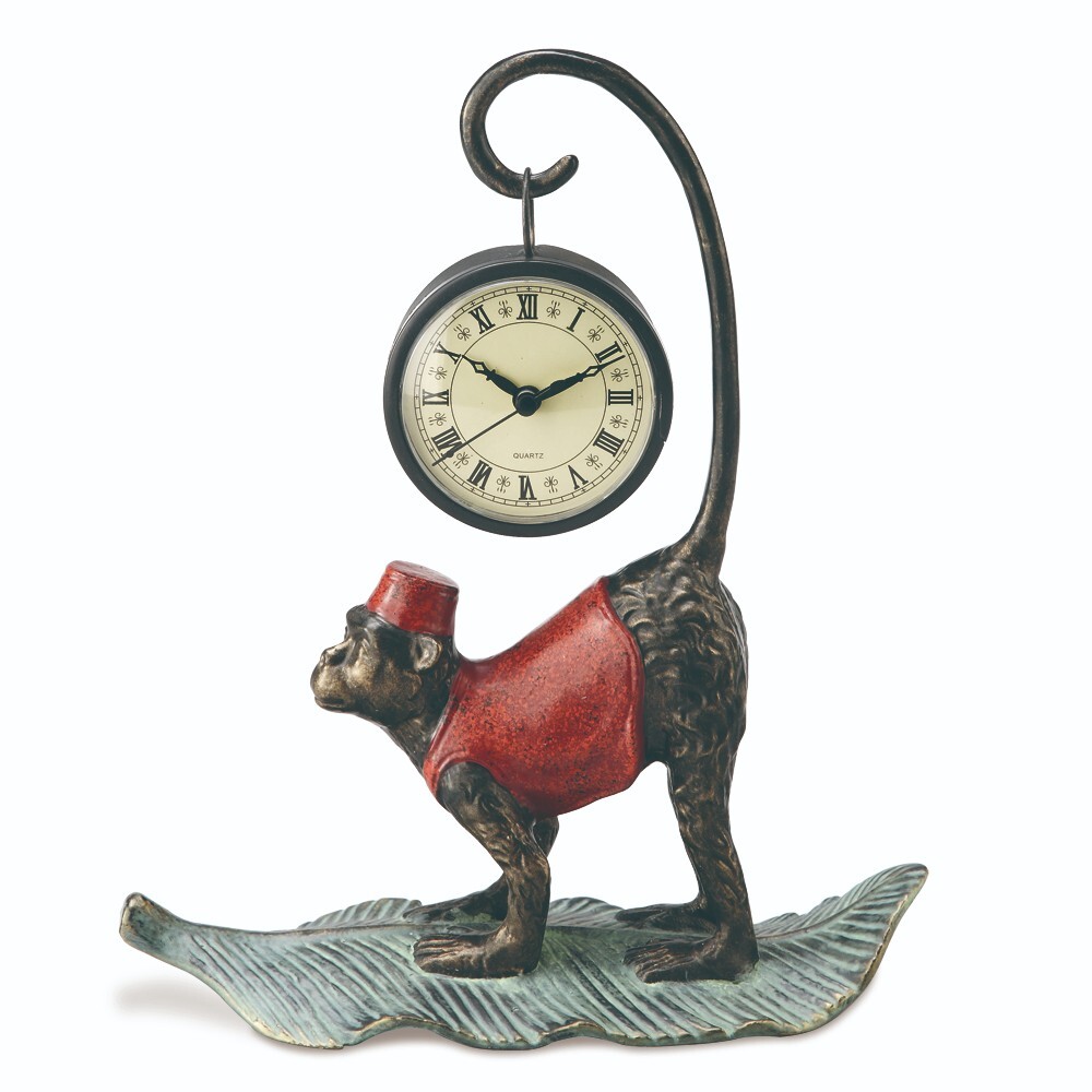 Adorable Monkey Table Clock Aluminum Multicolor-11''H