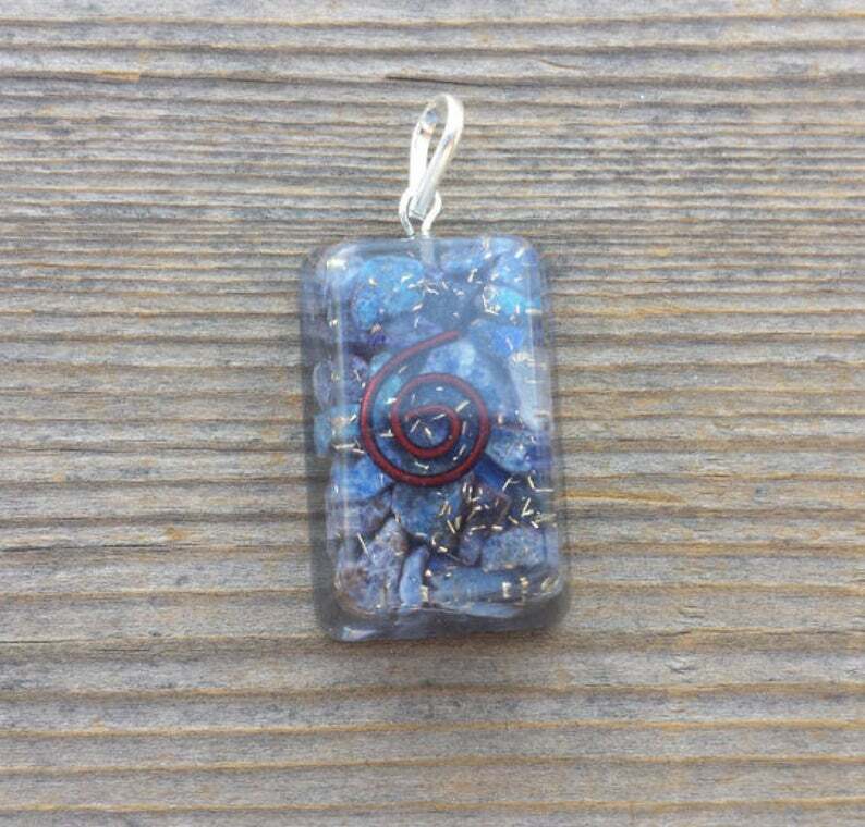 ORGONE LAPIS LAZULI GEMSTONE RECTANGLE PENDANT ORGONITE (ONE)