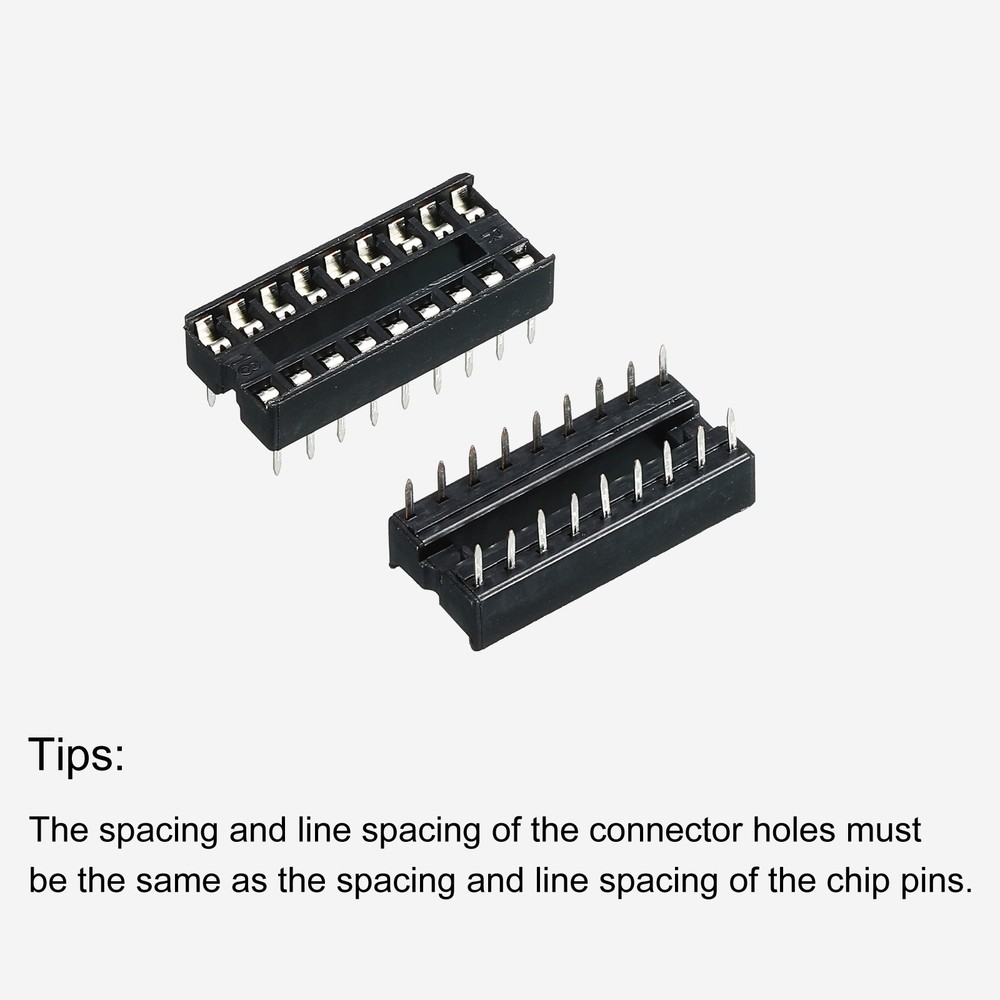 DIP IC Chip Socket Adapter Flat Pin 18P 2.54mm Pitch IC Socket, 50 Pack