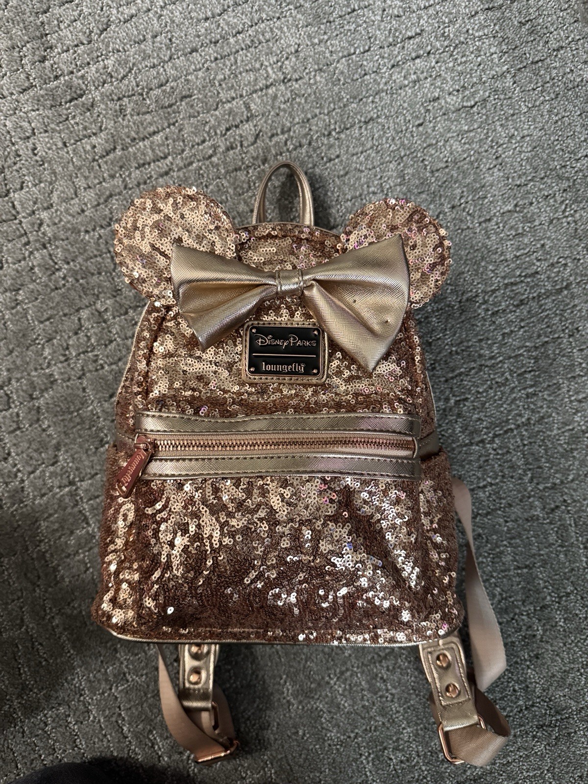 Loungefly Gold Sequin Minnie Mouse Mini Backpack Disney Parks Exclusive