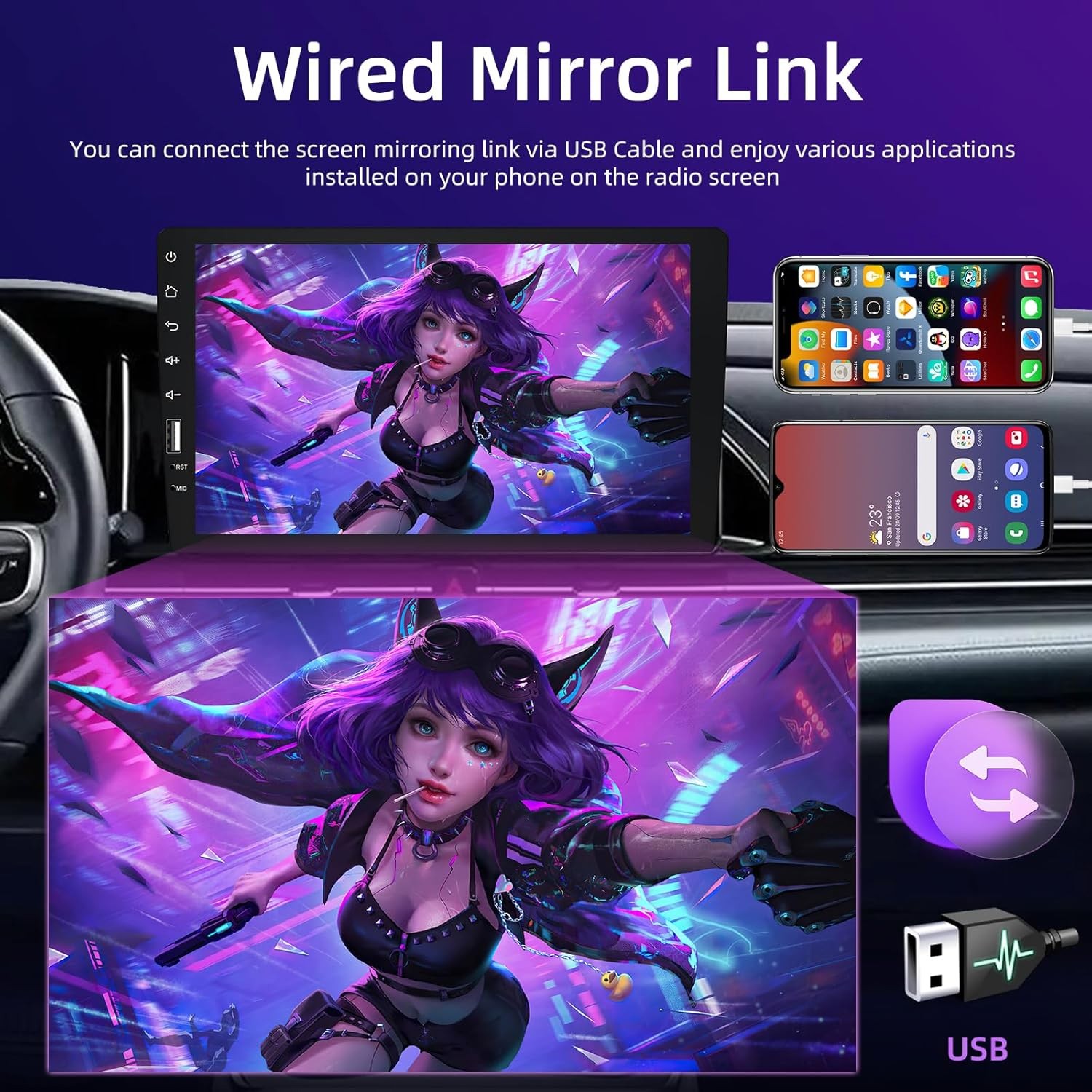 For 1994-1996 Chevy Impala SS Carplay Android Auto Single 1Din Car Stereo Radio