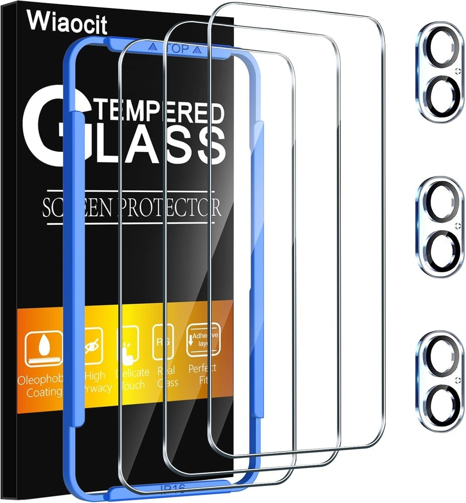 3 Pack Tempered Glass Screen Protector for iPhone 16 series with 3 Pack Camera