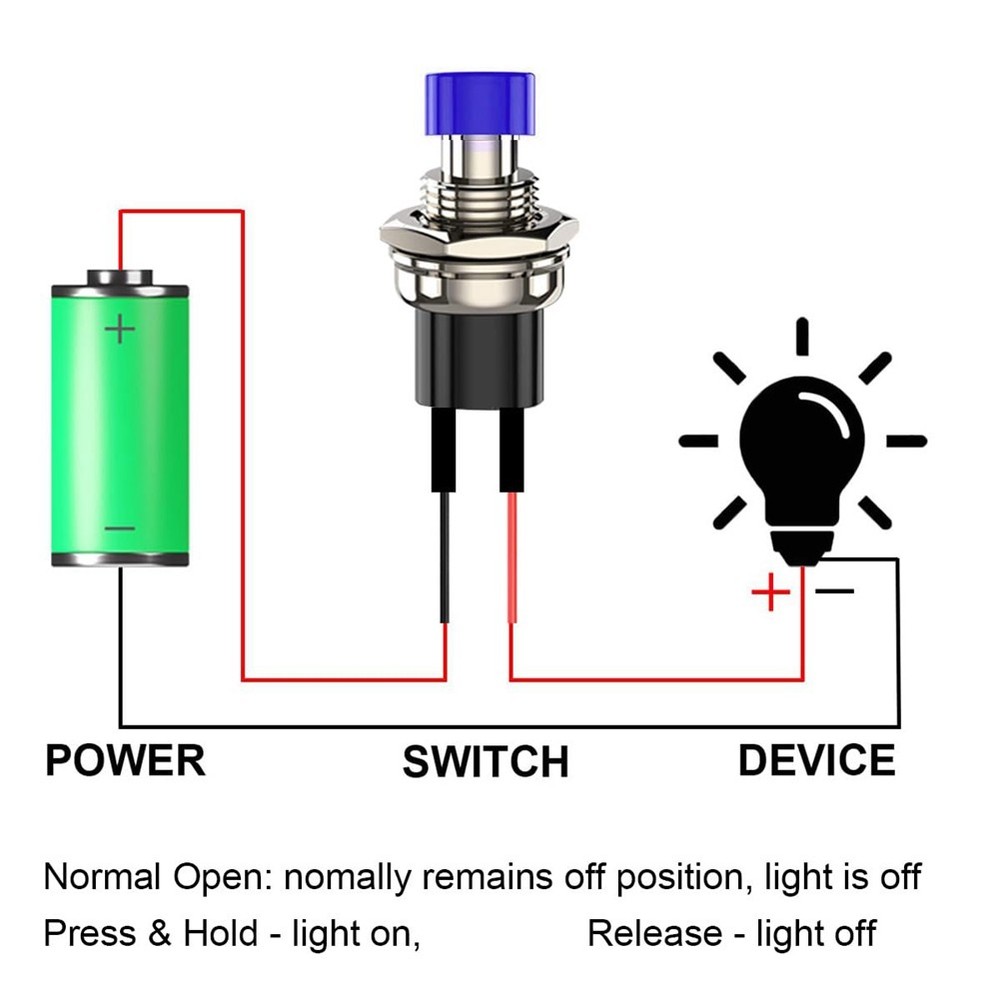12 Pack 7mm Push Button Switch, Prewired, On/Off, 2 Pole, Round, 2066