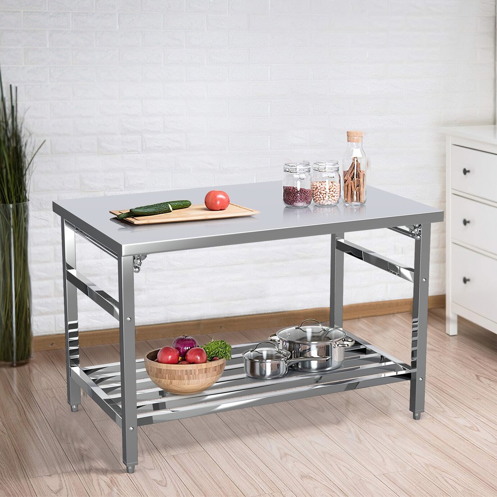 Stainless Steel Prep Table 48" x 30" Folding Work Table w/ Adjustable Undershelf