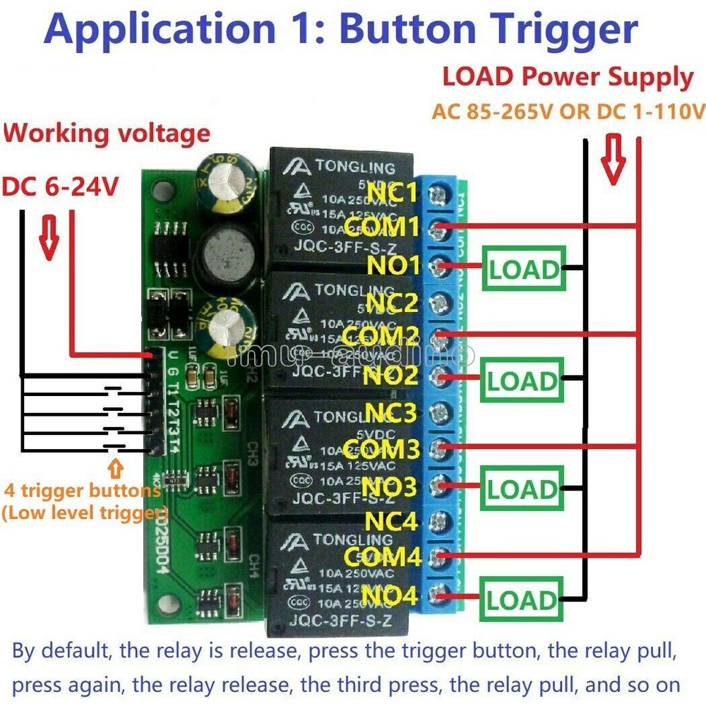 NEW 4CH DC 6V-24V Flip-Flop Latch Relay Module Bistable Self-locking Electronic-