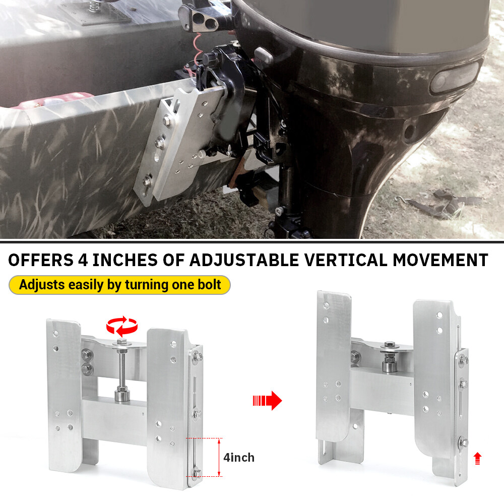 Adjustable 4'' Set Back Aluminum Jack Plate Tool Silver Outboard Boat Motor