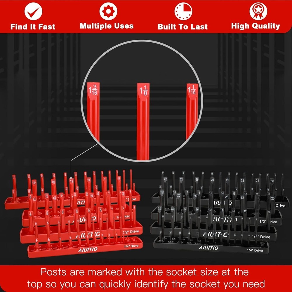 8-Piece Socket Organizer Set - Metric & SAE Tray Holders