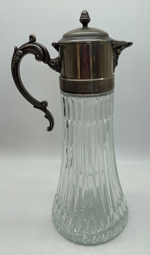 Vintage Silver Plated & Glass Claret Wine Carafe With Internal Ice Insert  14.5”