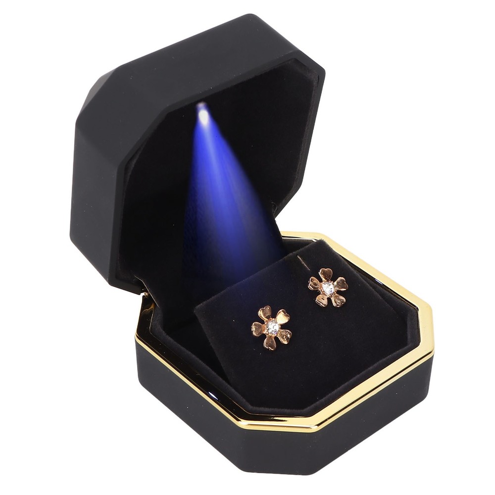 LED Lighted Jewelry Gift Box Earring Ear Stud Display Case For Proposal WT