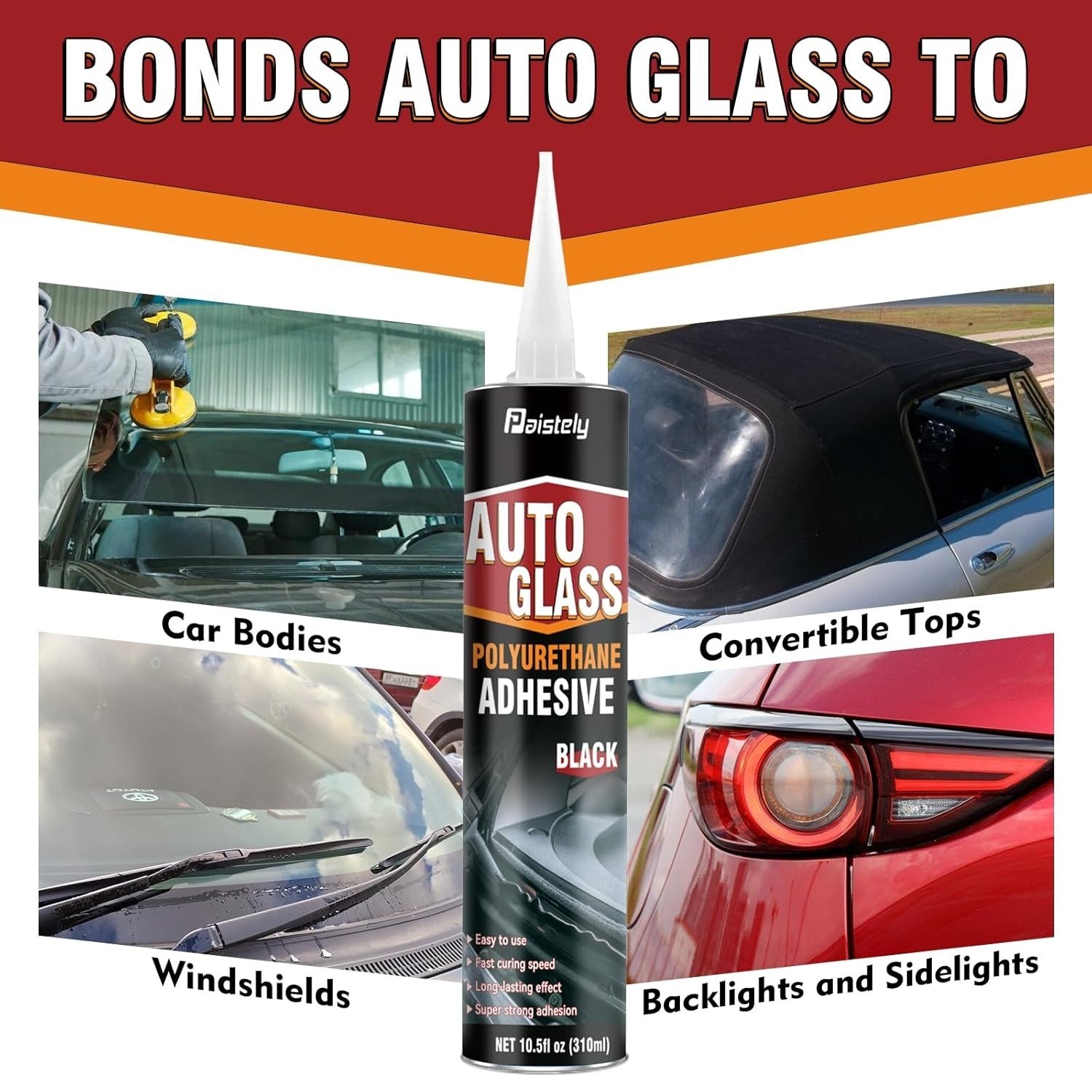 Windshield Sealant Black 310ml, Fast Cure Windshield Adhesive High Strength