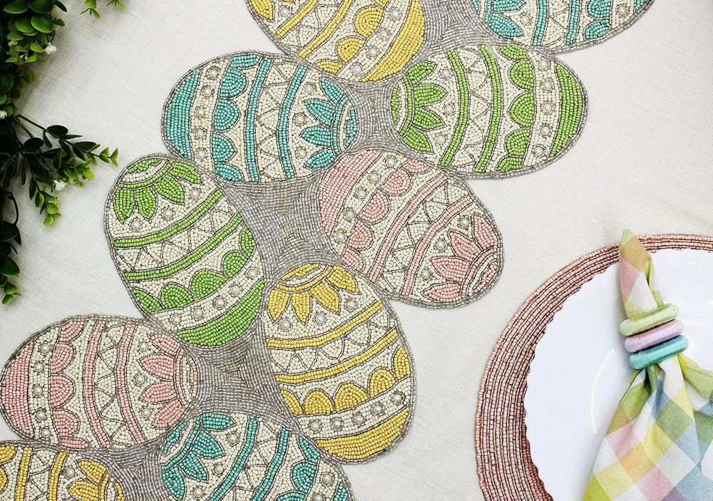 Happy Hunting Handmade Beaded Table Runner - Spring Easter Eggs Bunny Rabbit - L