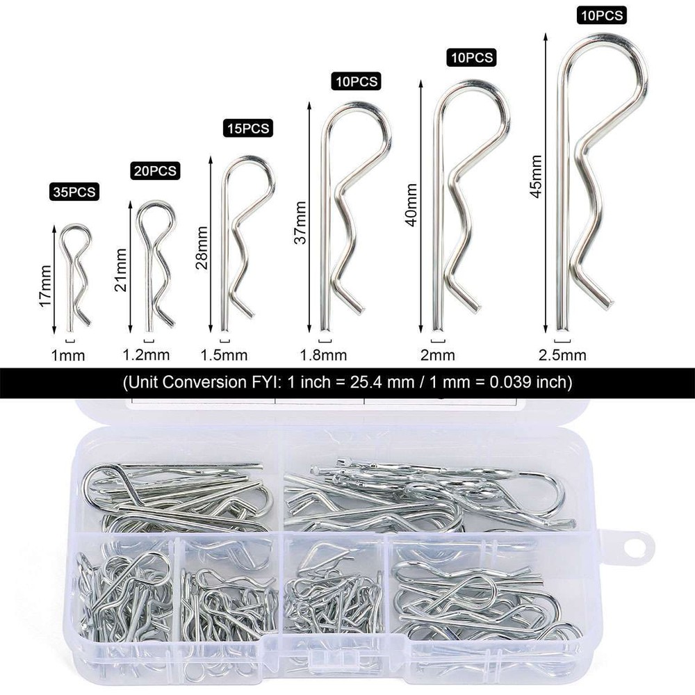 100 Pcs Cotter Pin Assortment Set 6 Sizes Grab Split Fixings Securing Lock Pins