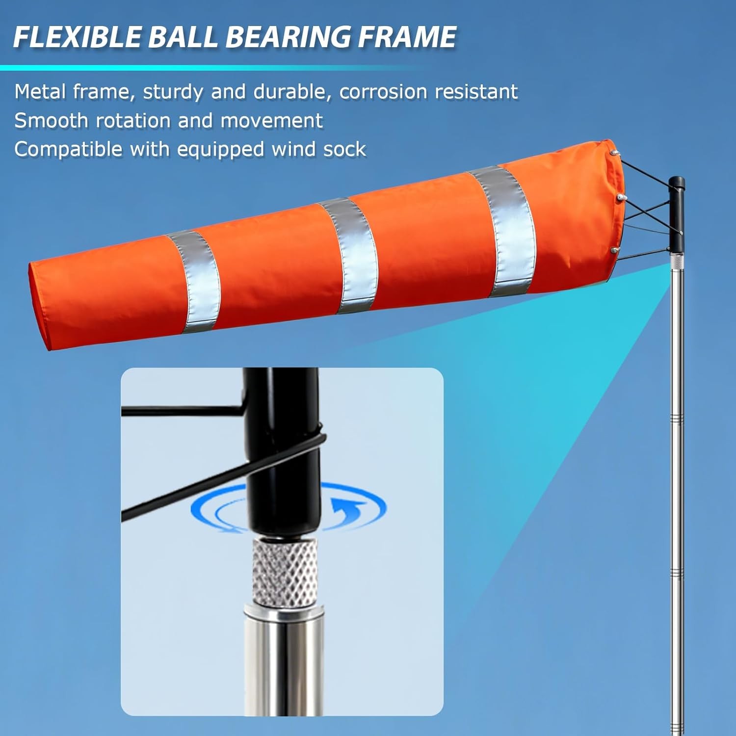 Airport Windsock Kit, 8 in x 36 in Aviation Grade Wind Sock Pole Kit with Swivel