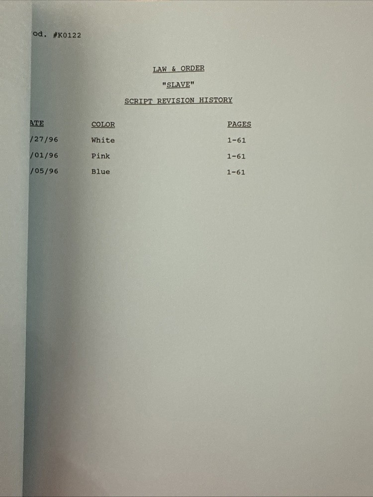 LAW & ORDER 1996 TV SHOW SCRIPT “SLAVE”