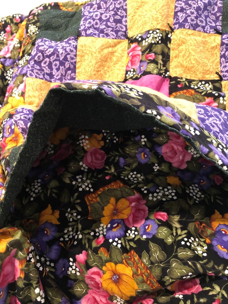 Homemade Multicolor Quillow Reversable, Signed 1996, "Diamond"