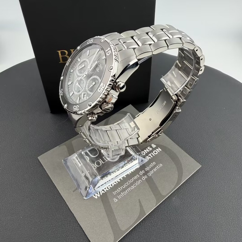 Men Bulova Classic Marine Star Black Dial Chronograph 98B401 Quartz Watch 41.5mm