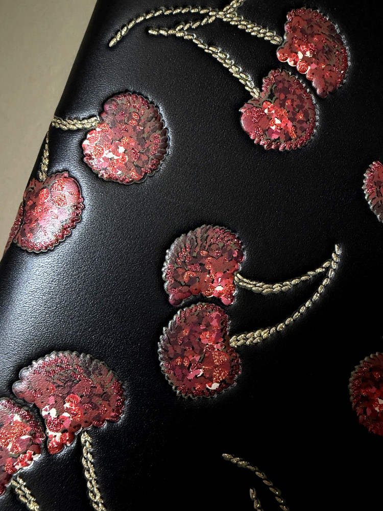 NWT COACH BLACK/RED GLITTER CHERRY NOTEBOOK CDB79