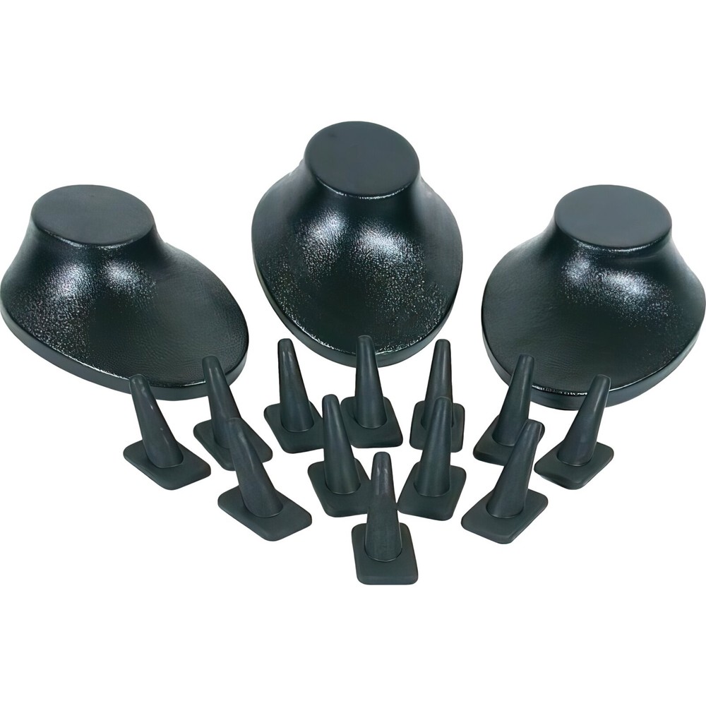 15 Ring Finger Necklace Bust Display Black Showcase