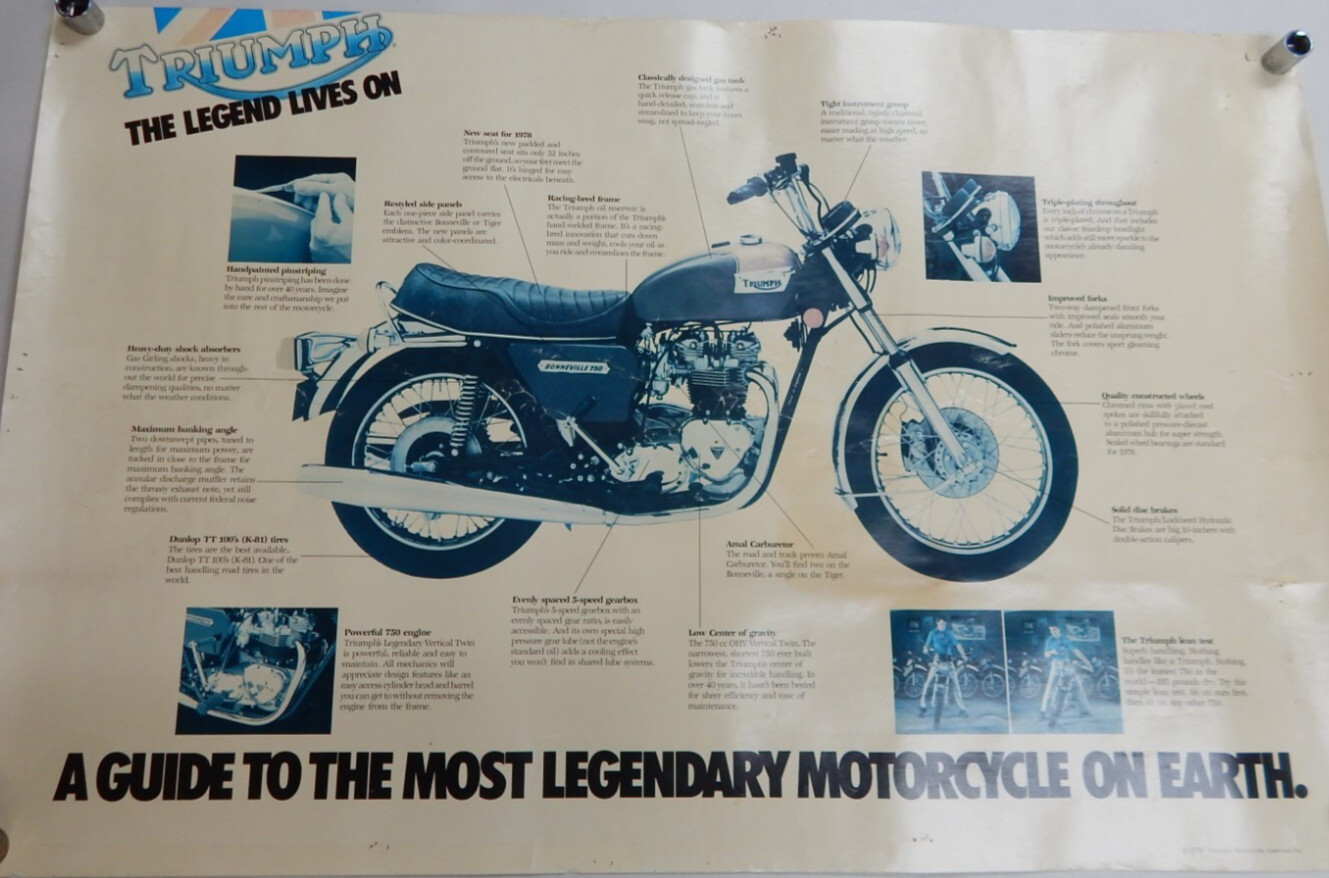 1978 ORIGINAL TRIUMPH BONNEVILLE T140 DEALER POSTER
