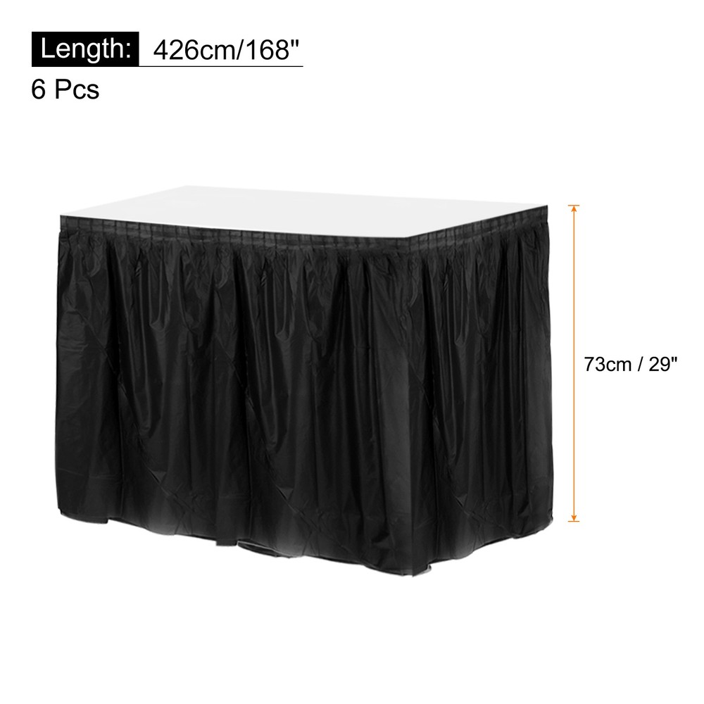 6 Pcs Black Plastic Table Skirts 29 in x 14 ft for Rectangle Table