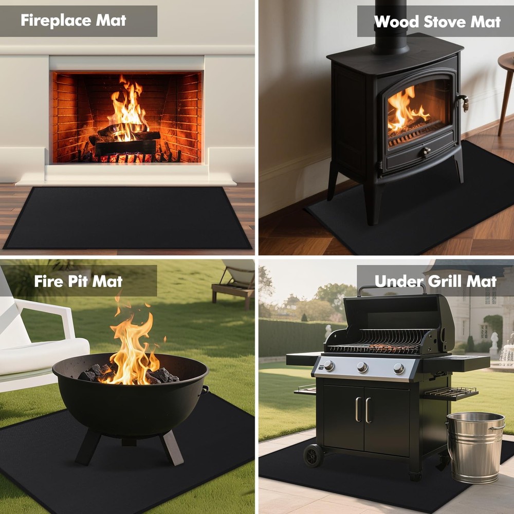 Health Rugs for Fireplaces Fire Resistant, 2' x 3'6" (Rectangular), Black