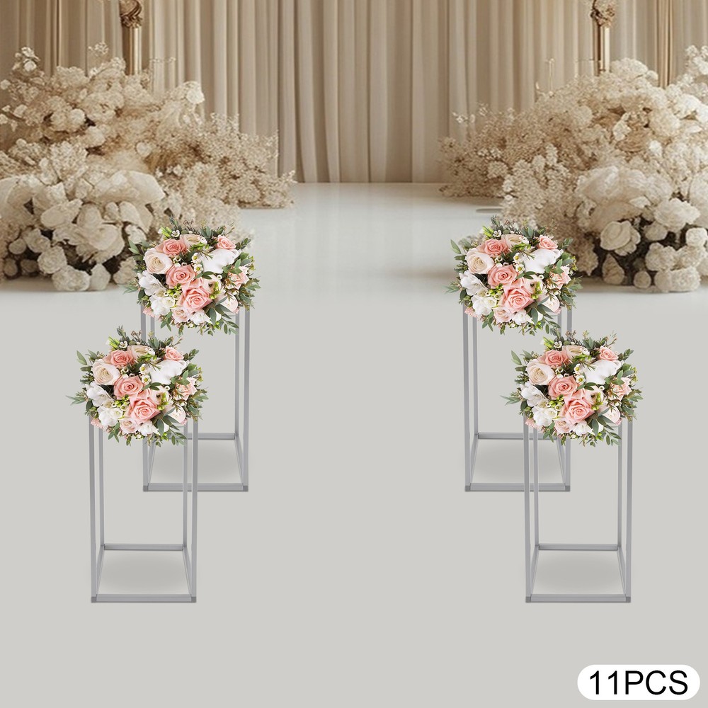11 Pcs Silver Flower Stands for Elegant Wedding Decorations, Rectangular Design