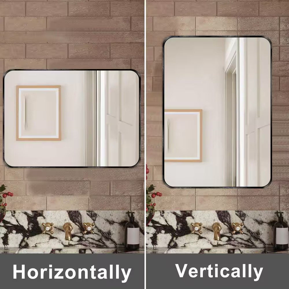 30 In. W X 40. 2 In. H Rectangular Aluminum Frame Square Black Wall Mirror