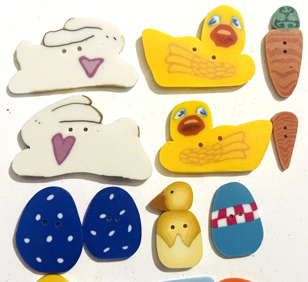 22 PIECE RESIN/PLASTIC *EASTER* DOUBLE SIDED FLAT BUTTON EMBELLISHMENTS X-STITCH