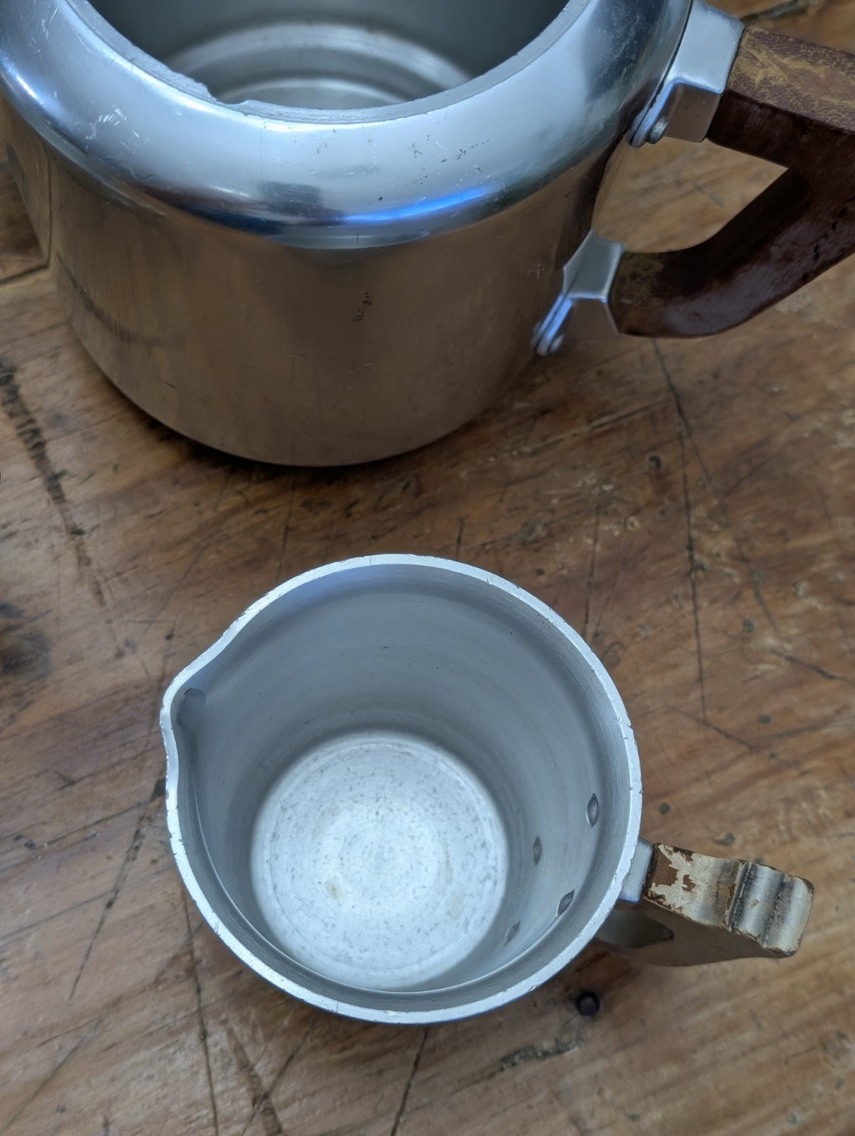 Vintage Aluminum Art Deco Wood Handles MCM Kensington Tea Coffee Set