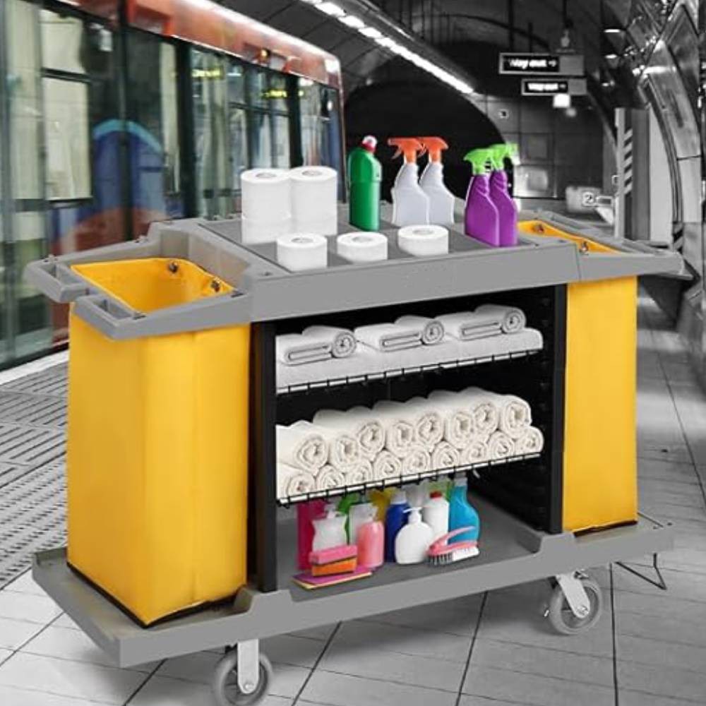 Commercial Traditional Cleaning Janitorial Room Service Housekeeping Cart Gray